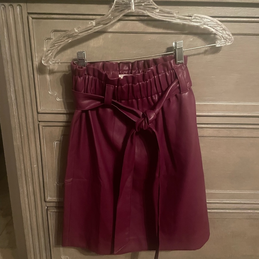 LOFT Elegant Burgundy Pleather Skirt with Belt